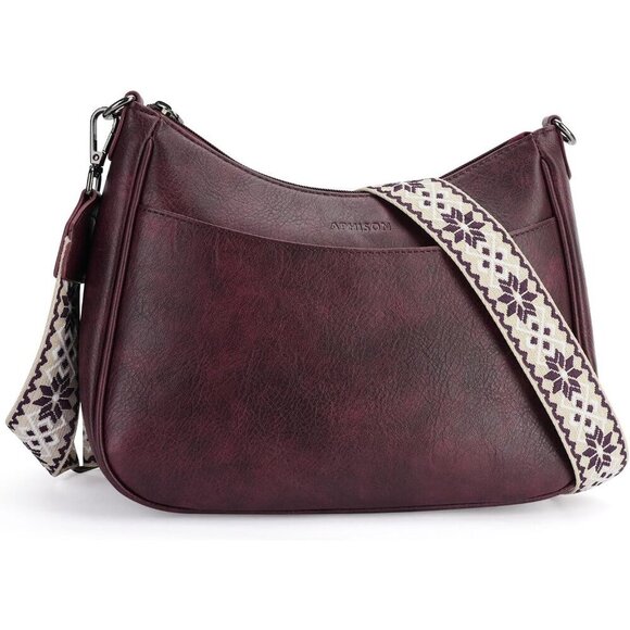 Handbags - Women's Grape Imported Leather Crossbody With Adjustable Strap Shoulder Handbag